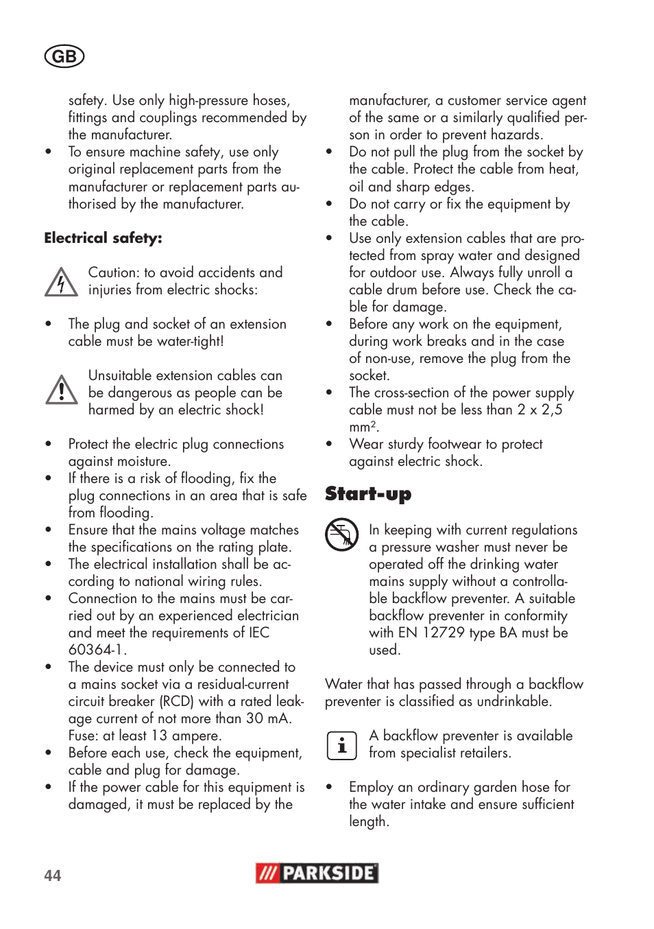 Start-up | Parkside PHD 100 C2 User Manual | Page 44 / 69