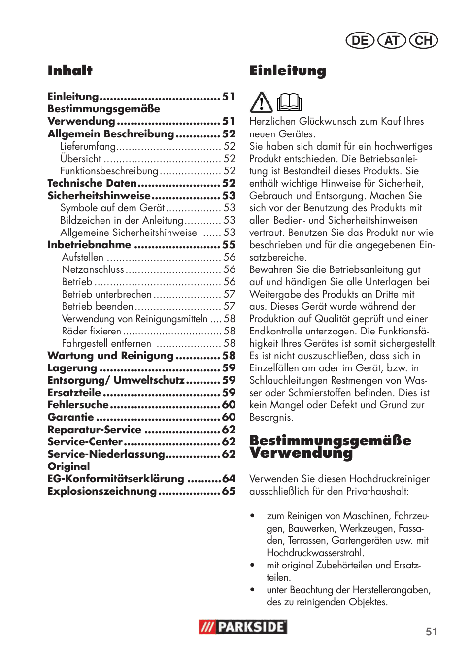 Verwendung, Einleitung, Bestimmungsgemäße | Inhalt | Parkside PHD 100 C2 User Manual | Page 51 / 69