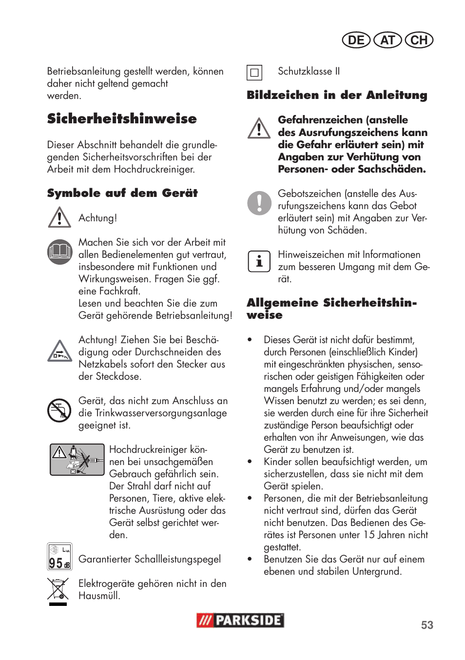 Sicherheitshinweise | Parkside PHD 100 C2 User Manual | Page 53 / 69