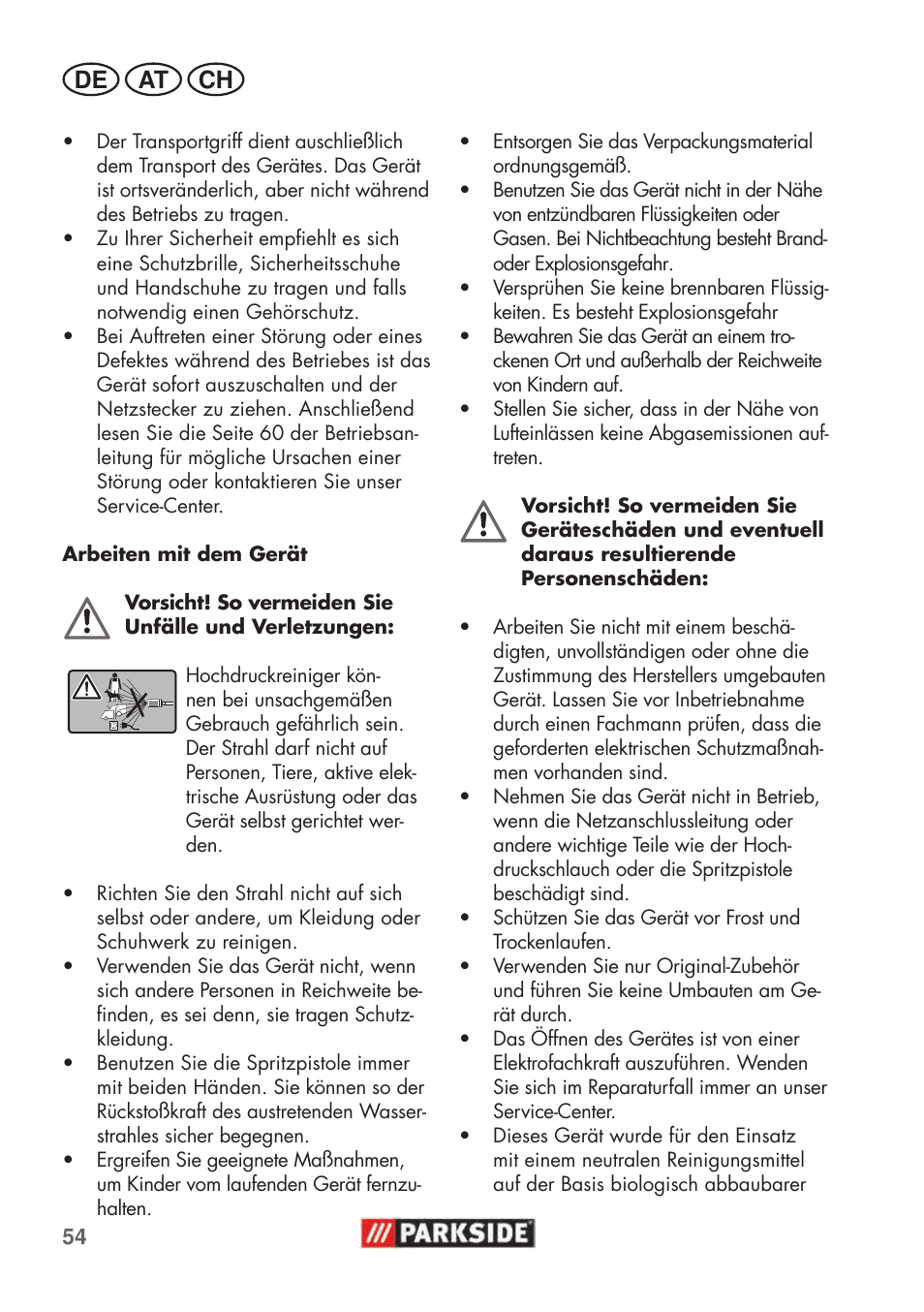 De at ch | Parkside PHD 100 C2 User Manual | Page 54 / 69