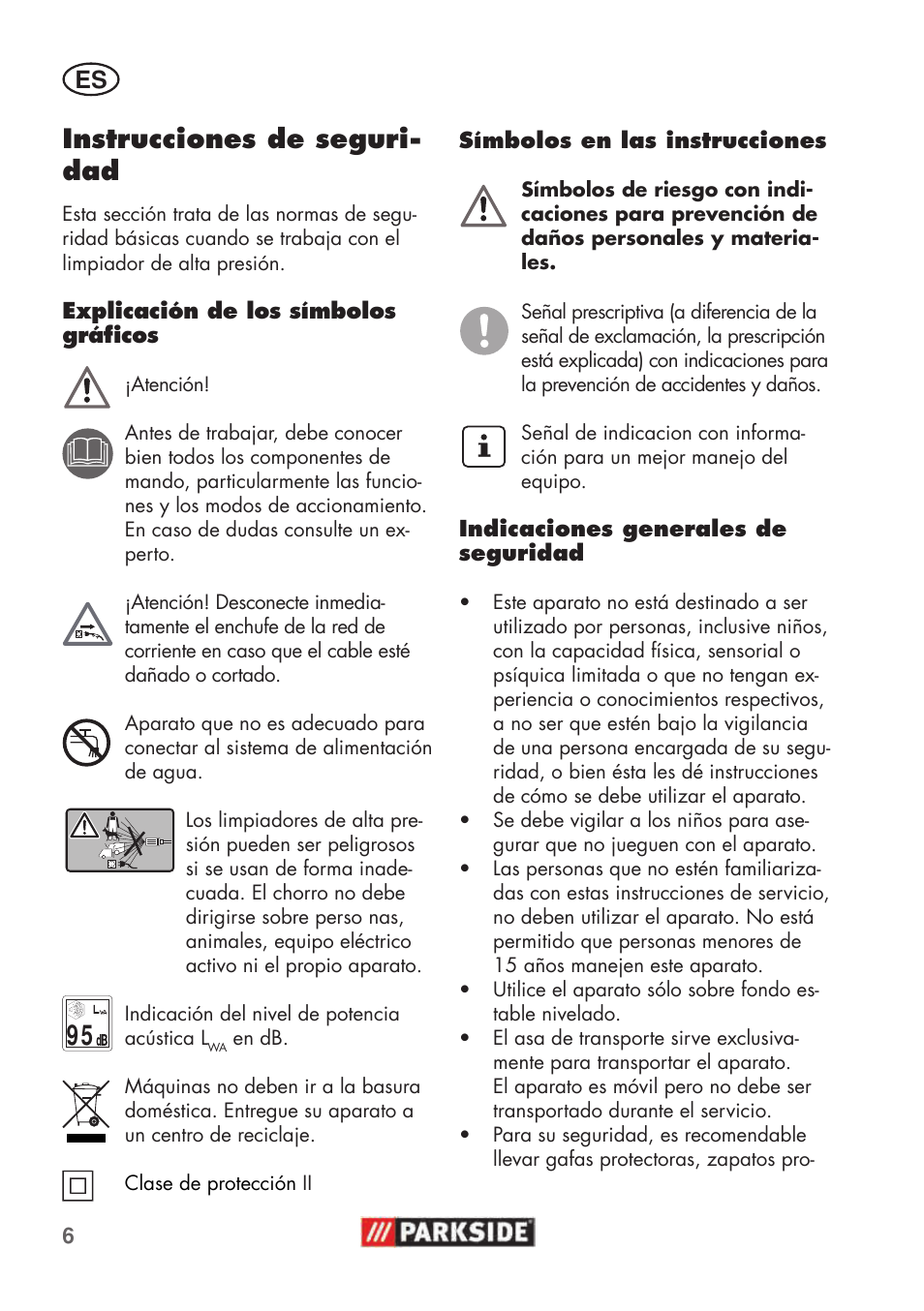 Instrucciones de seguri- dad | Parkside PHD 100 C2 User Manual | Page 6 / 69