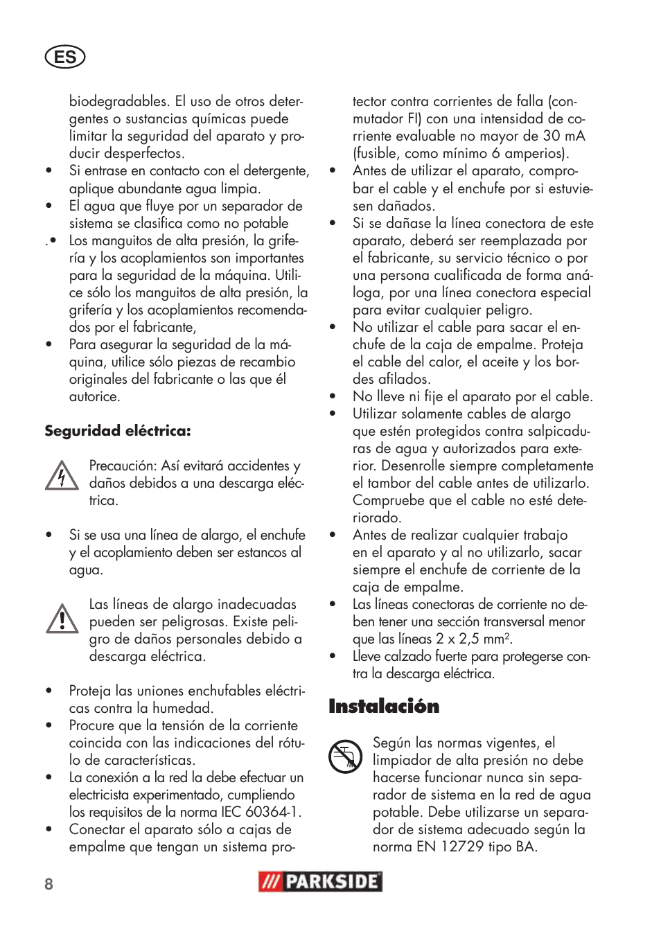 Instalación | Parkside PHD 100 C2 User Manual | Page 8 / 69