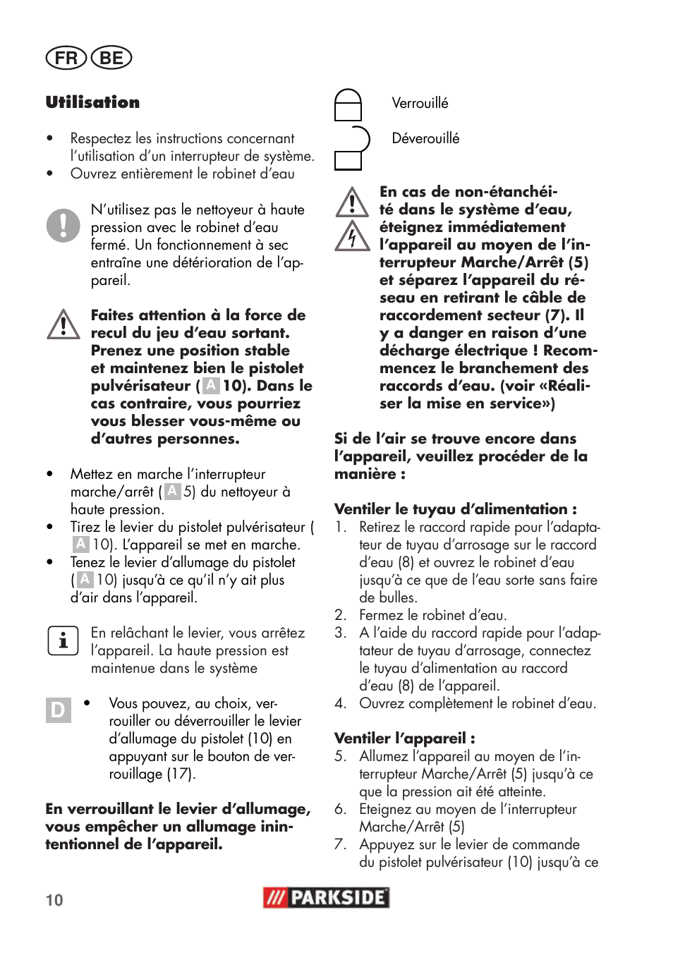 Fr be | Parkside PHD 100 C2 User Manual | Page 10 / 57