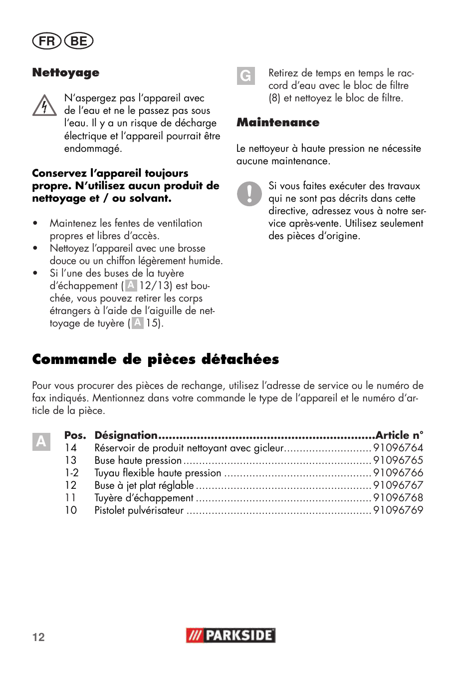 Commande de pièces détachées | Parkside PHD 100 C2 User Manual | Page 12 / 57