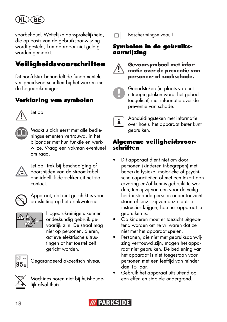 Veiligheidsvoorschriften | Parkside PHD 100 C2 User Manual | Page 18 / 57