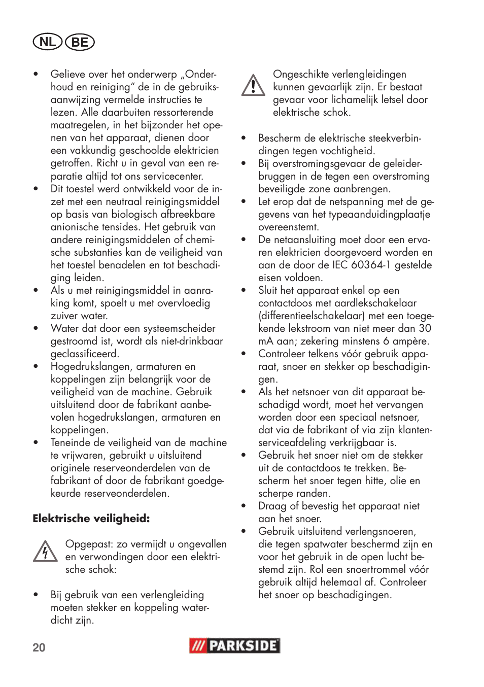 Nl be | Parkside PHD 100 C2 User Manual | Page 20 / 57