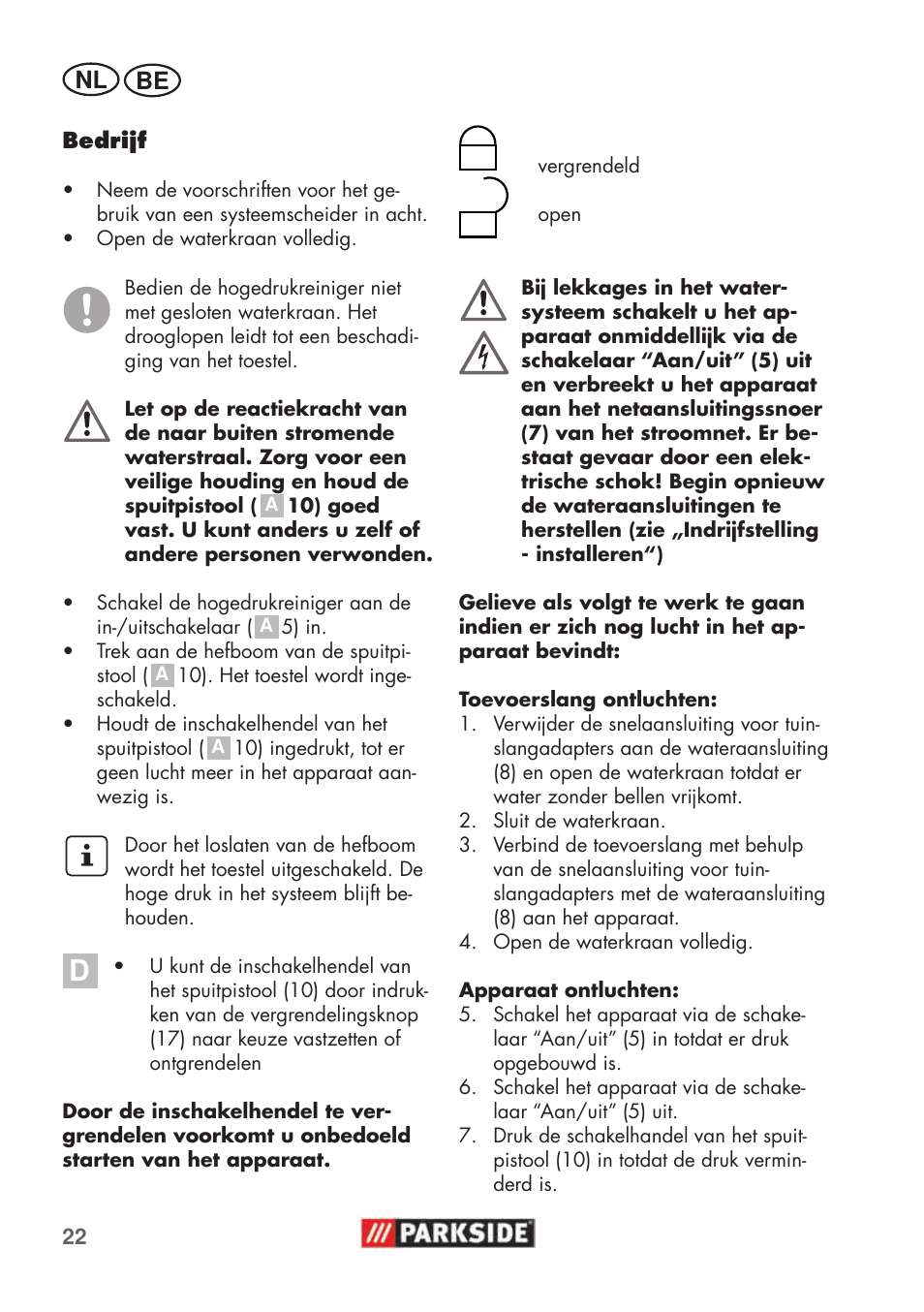 Nl be | Parkside PHD 100 C2 User Manual | Page 22 / 57