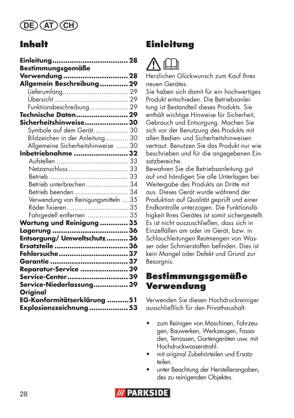 Einleitung, Bestimmungsgemäße verwendung, Inhalt | Parkside PHD 100 C2 User Manual | Page 28 / 57