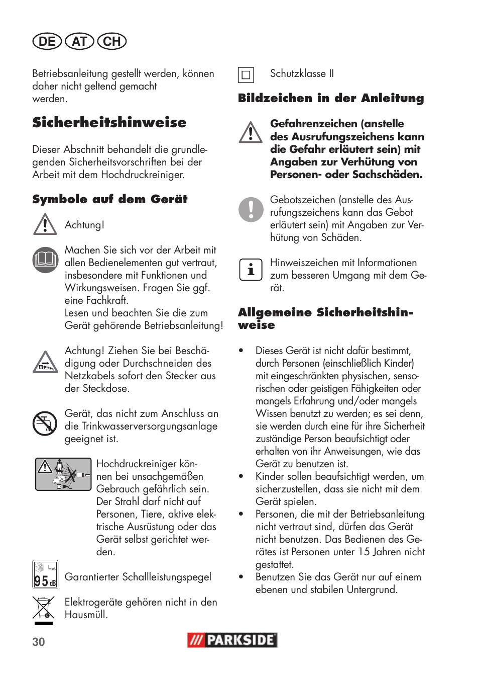 Sicherheitshinweise | Parkside PHD 100 C2 User Manual | Page 30 / 57