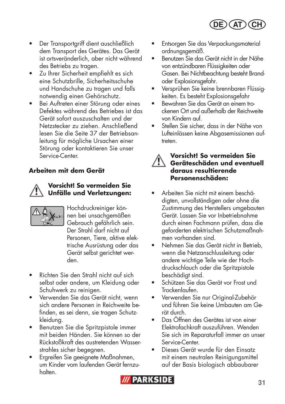 De at ch | Parkside PHD 100 C2 User Manual | Page 31 / 57