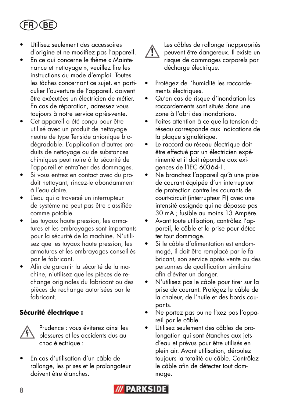 Fr be | Parkside PHD 100 C2 User Manual | Page 8 / 57