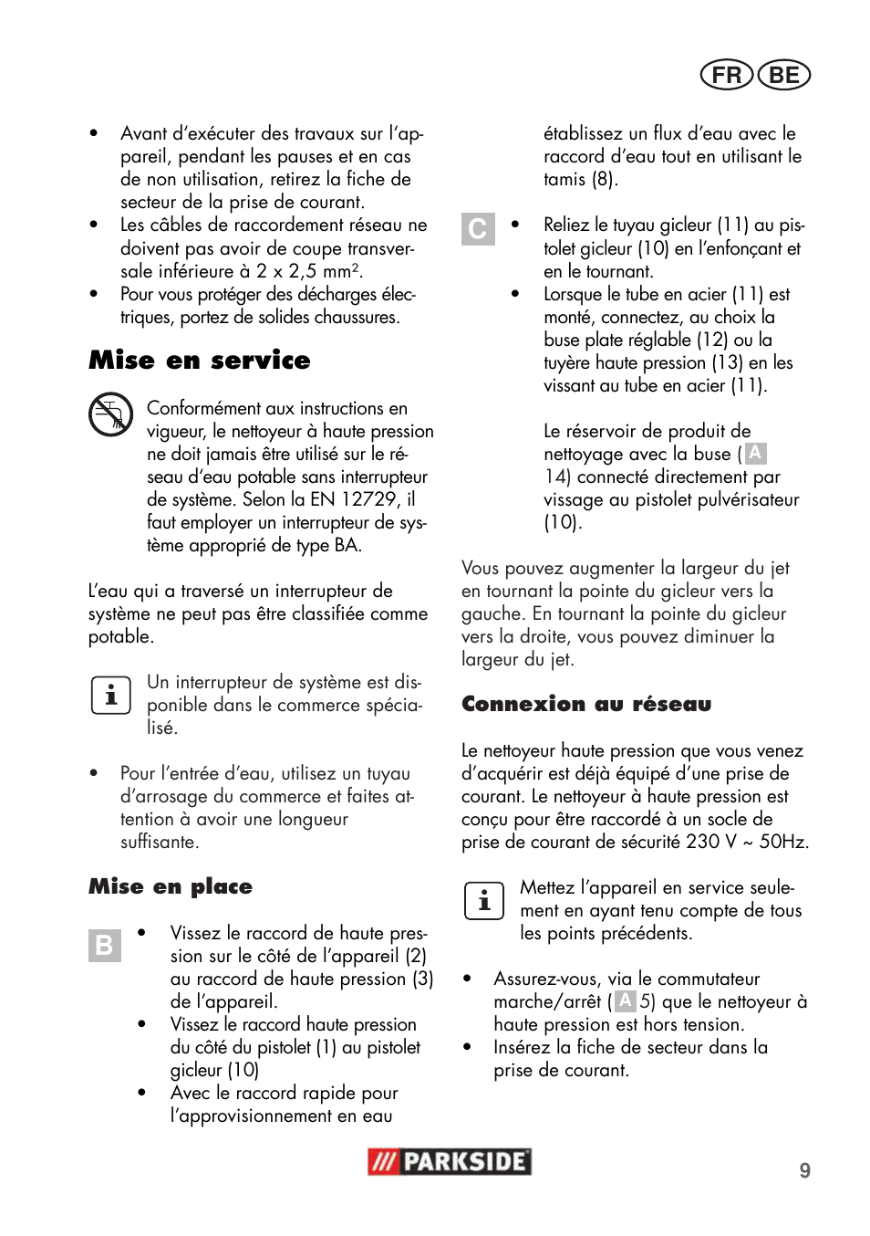 Mise en service | Parkside PHD 100 C2 User Manual | Page 9 / 57