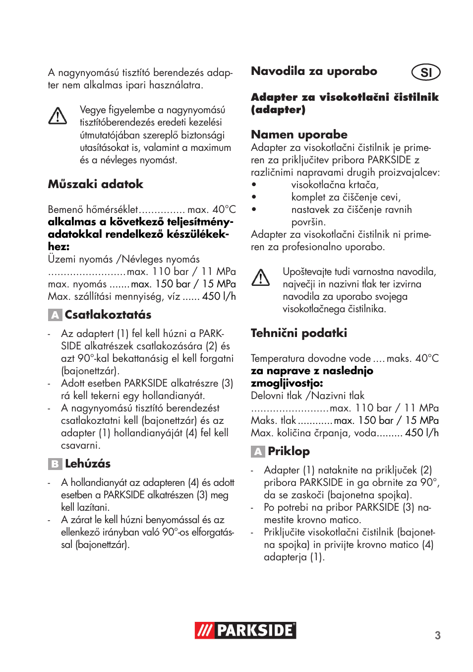 Parkside PRESSURE WASHER ADAPTOR User Manual | Page 3 / 12