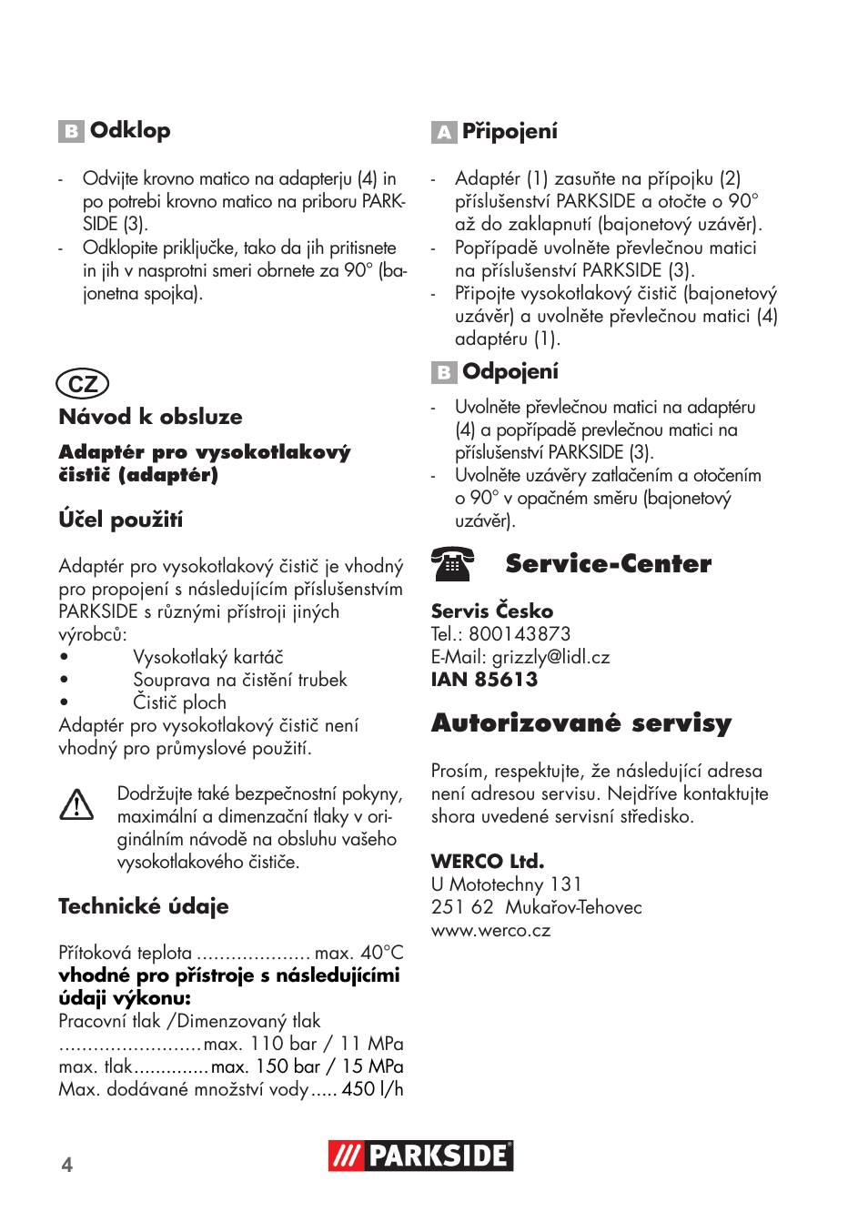 Service-center, Autorizované servisy | Parkside PRESSURE WASHER ADAPTOR User Manual | Page 4 / 12