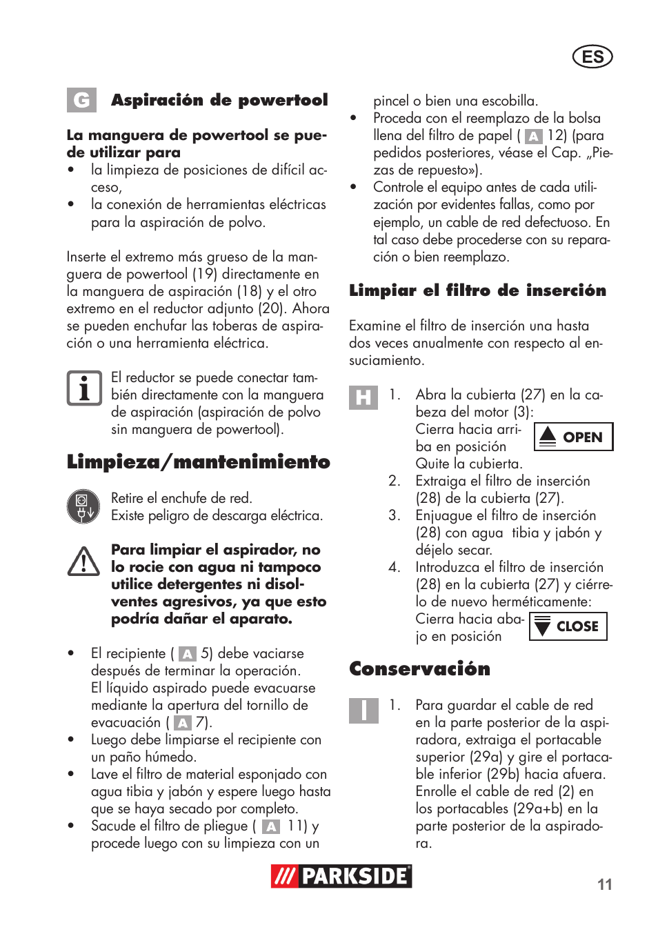 Limpieza/mantenimiento, Conservación | Parkside PNTS 1500 B2 User Manual | Page 11 / 64