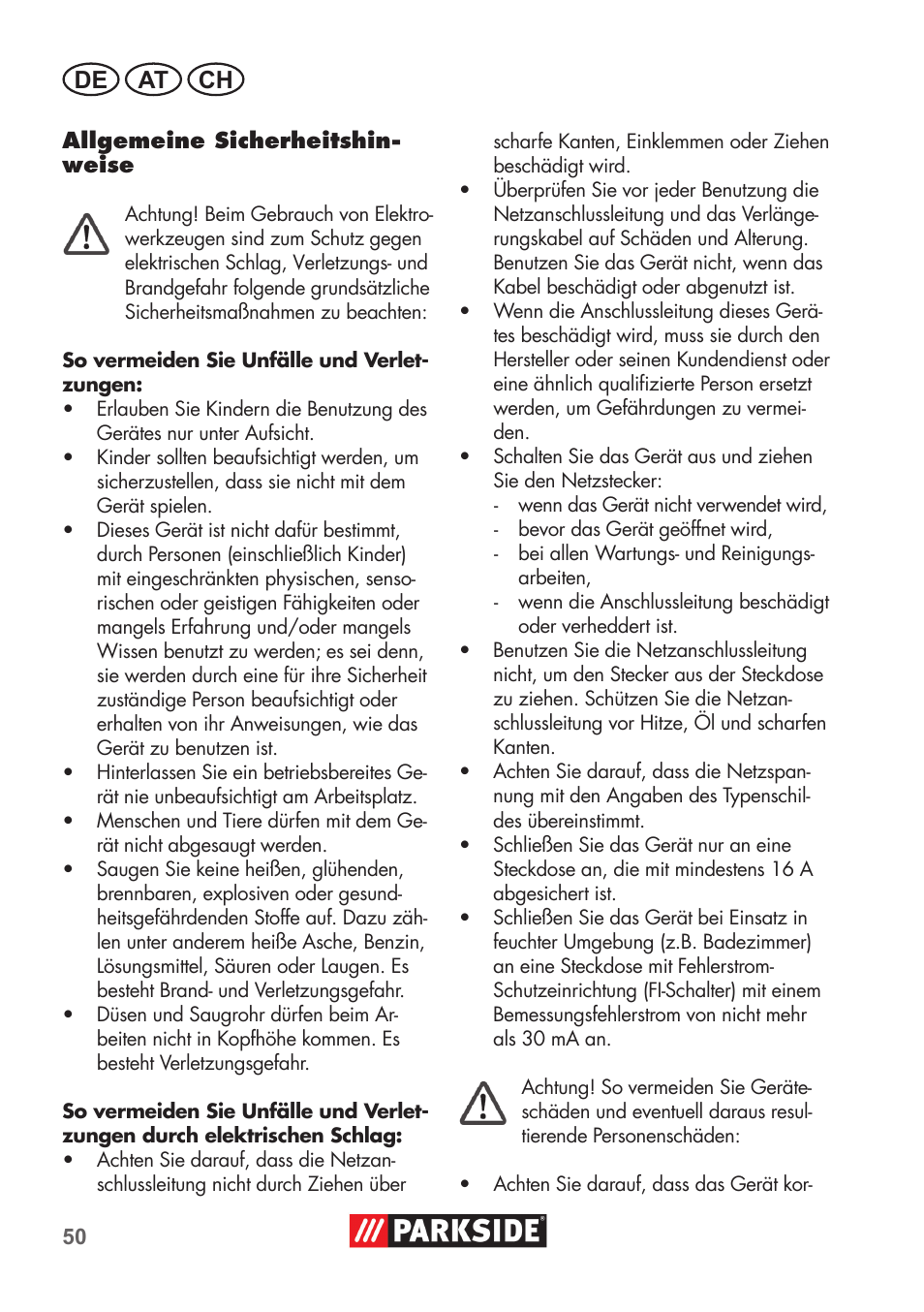 De at ch | Parkside PNTS 1500 B2 User Manual | Page 50 / 64