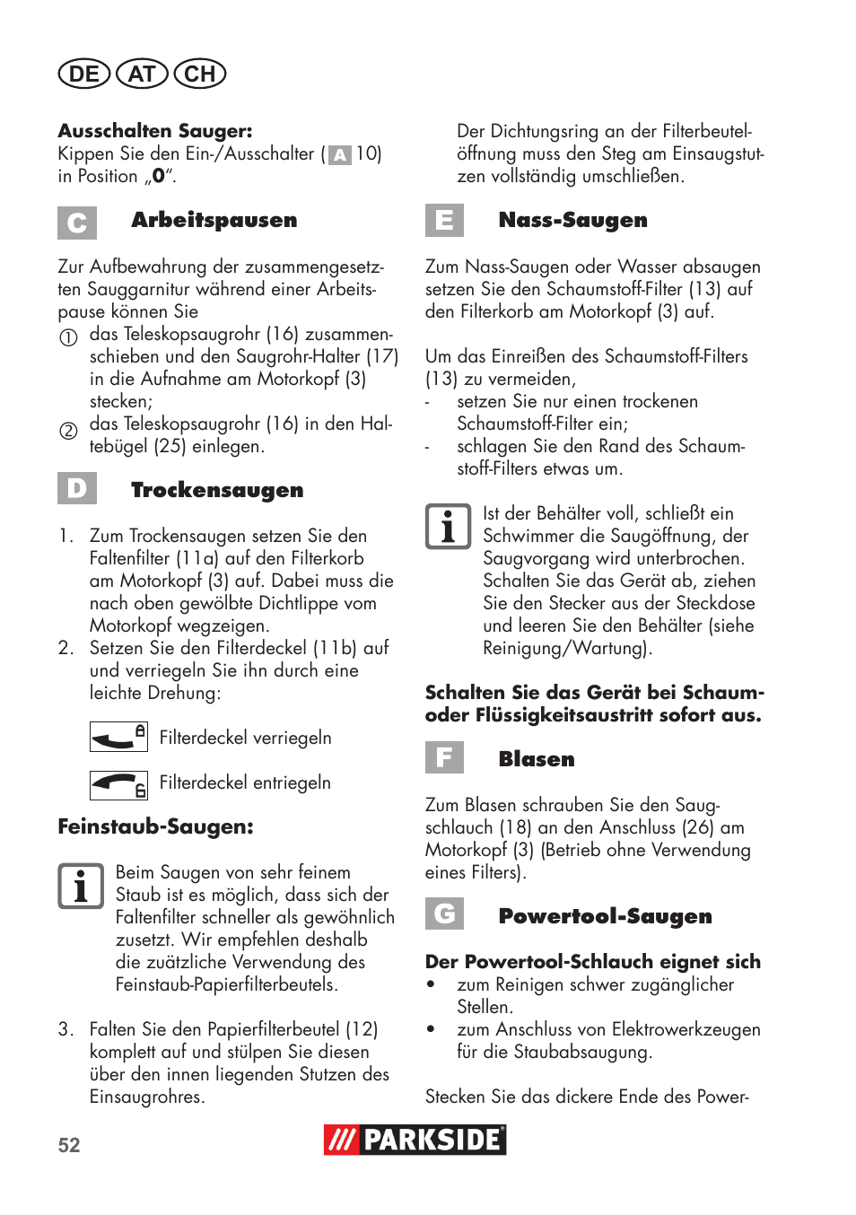 De at ch | Parkside PNTS 1500 B2 User Manual | Page 52 / 64