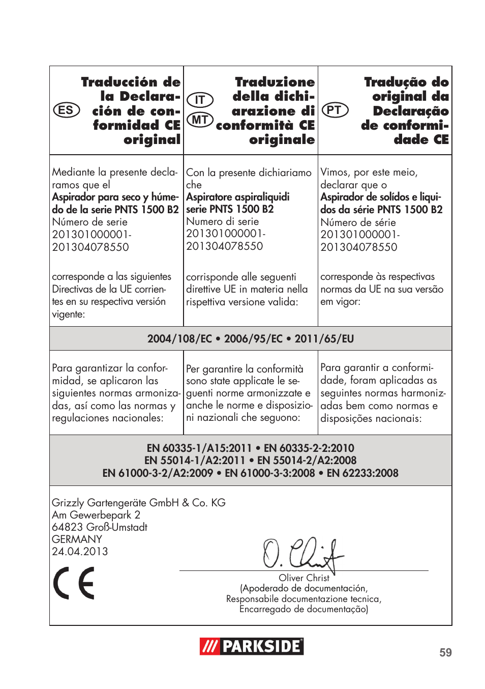 Parkside PNTS 1500 B2 User Manual | Page 59 / 64