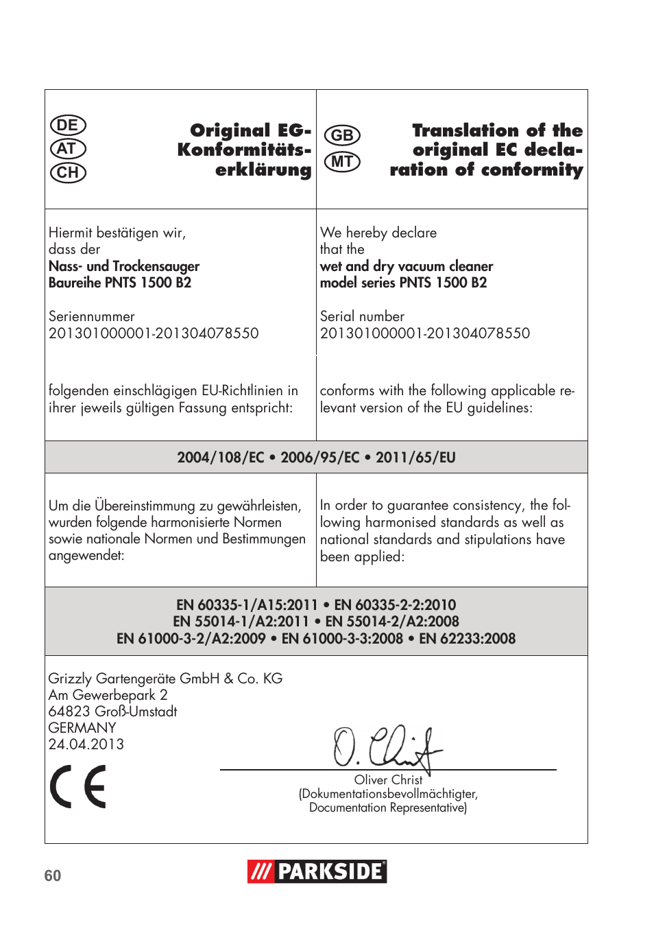 Parkside PNTS 1500 B2 User Manual | Page 60 / 64