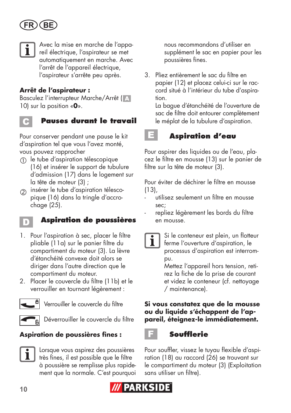 Fr be | Parkside PNTS 1500 B2 User Manual | Page 10 / 52