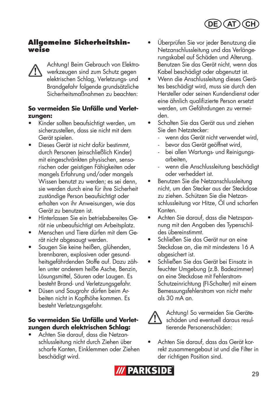 De at ch | Parkside PNTS 1500 B2 User Manual | Page 29 / 52