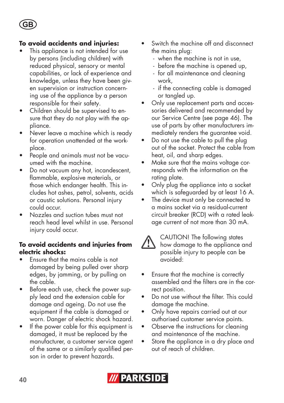 Parkside PNTS 1500 B2 User Manual | Page 40 / 52