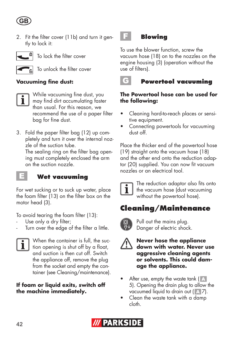 Cleaning/maintenance | Parkside PNTS 1500 B2 User Manual | Page 42 / 52