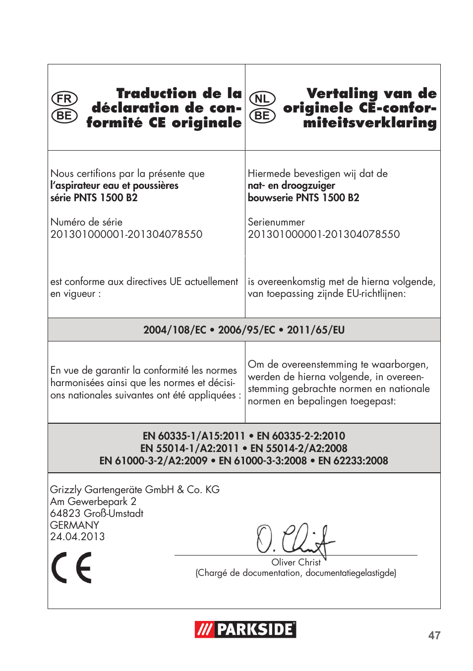 Parkside PNTS 1500 B2 User Manual | Page 47 / 52