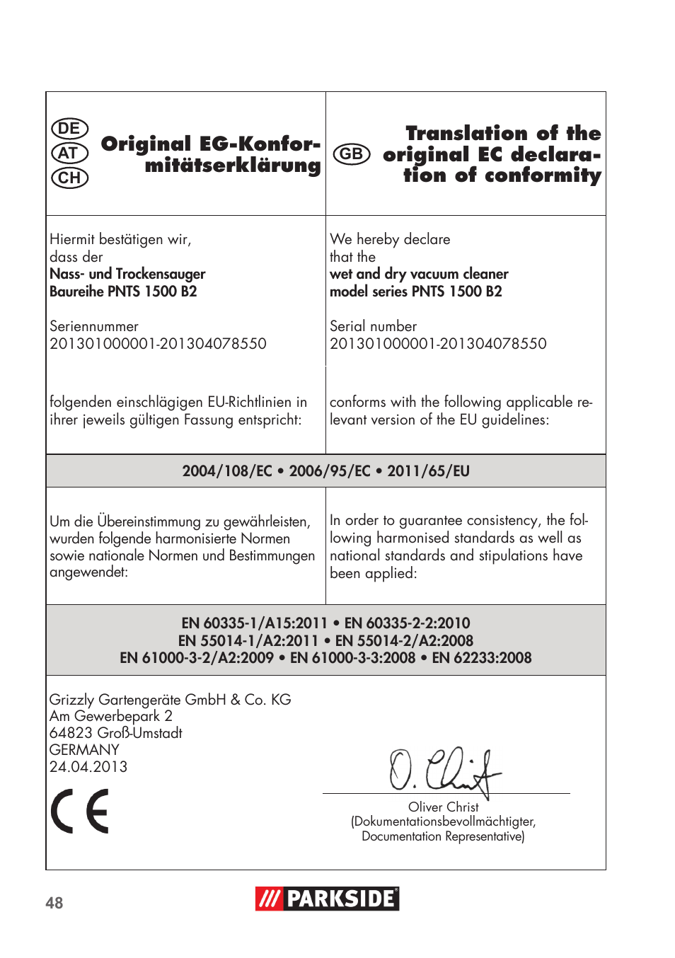 Parkside PNTS 1500 B2 User Manual | Page 48 / 52