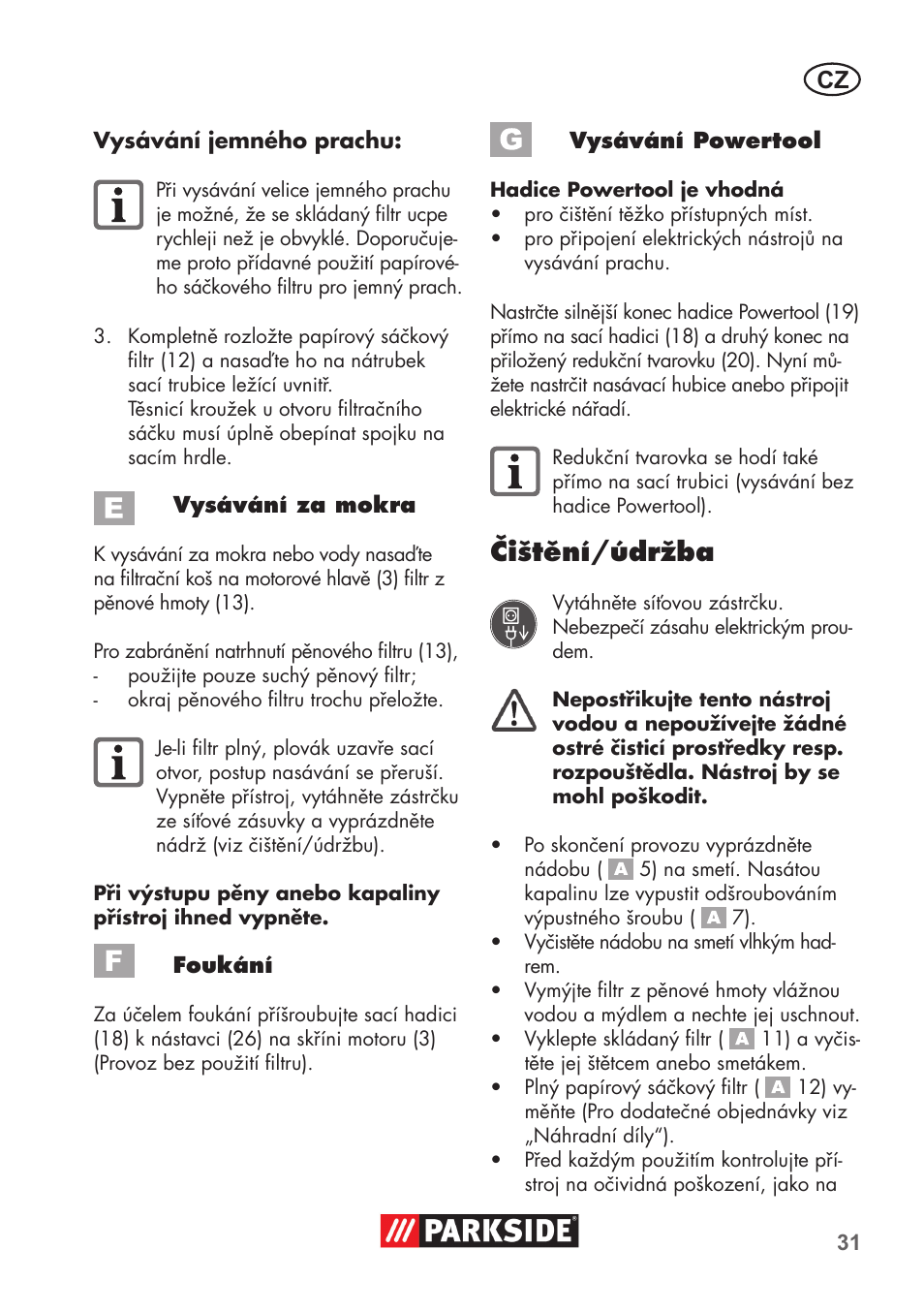 Čištění/údržba | Parkside PNTS 1500 B2 User Manual | Page 31 / 64