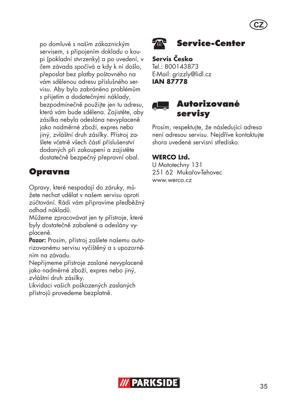 Opravna, Service-center, Autorizované servisy | Parkside PNTS 1500 B2 User Manual | Page 35 / 64