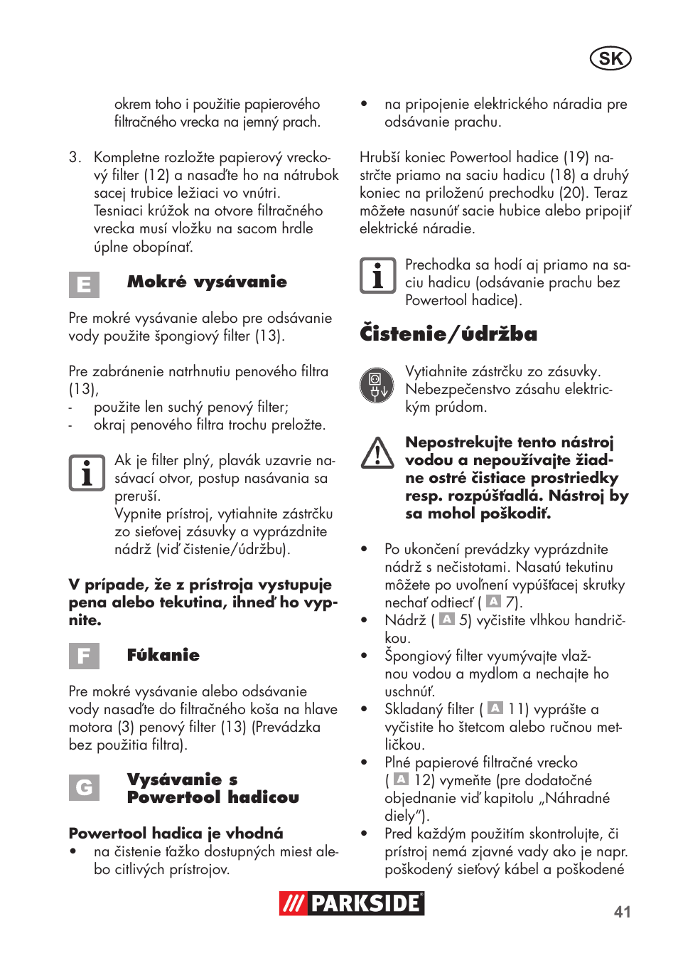 Čistenie/údržba | Parkside PNTS 1500 B2 User Manual | Page 41 / 64
