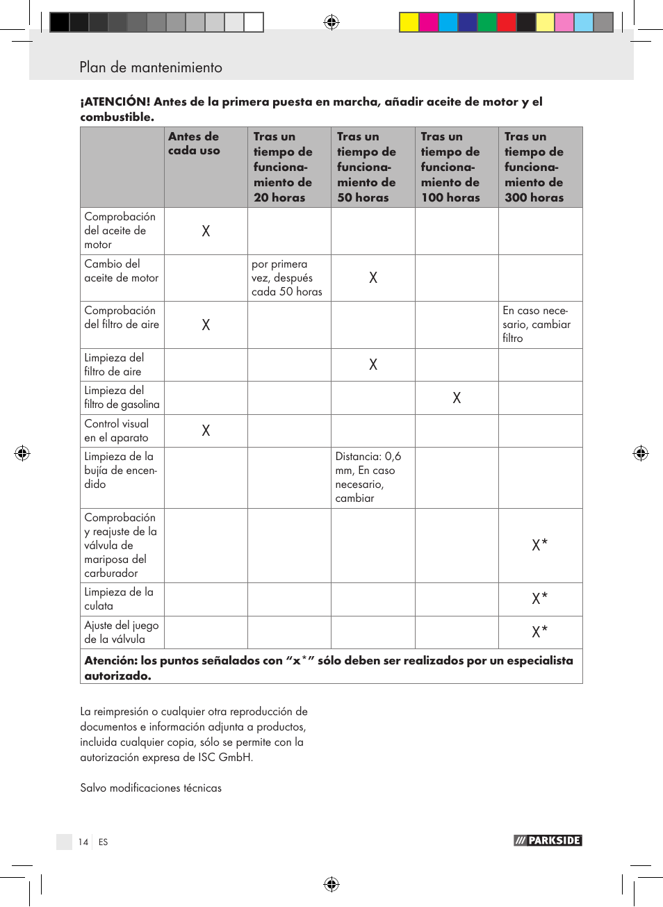 Plan de mantenimiento certificado de garantía | Parkside PSE 2800 B2 User Manual | Page 14 / 65