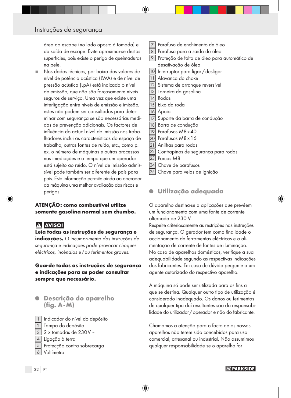Descrição do aparelho (fig. a - m), Utilização adequada | Parkside PSE 2800 B2 User Manual | Page 32 / 65