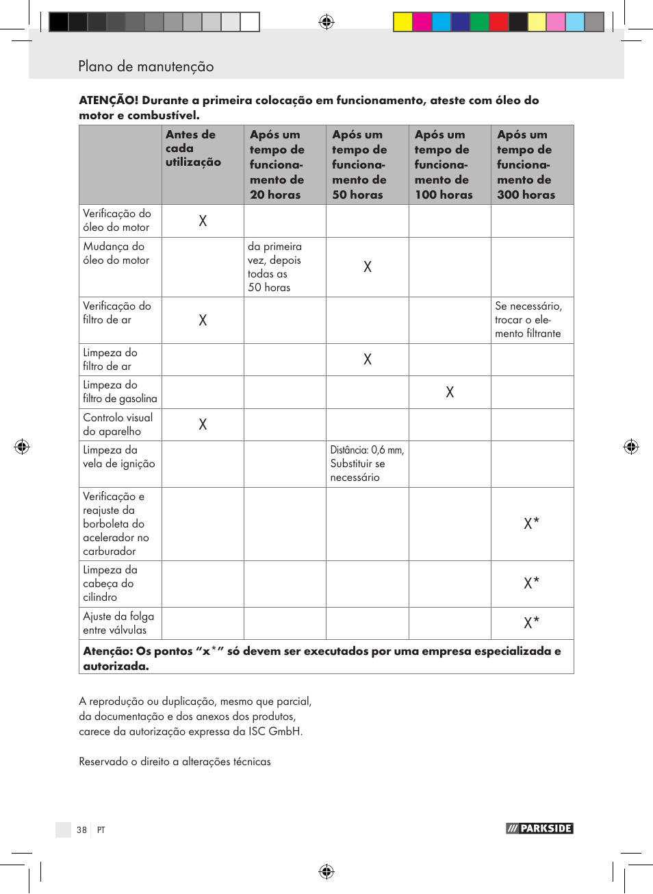 Plano de manutenção, Certificado de garantia | Parkside PSE 2800 B2 User Manual | Page 38 / 65