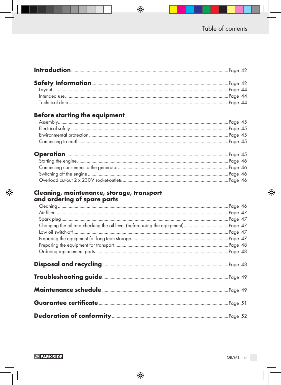 Table of contents declaração de conformidade | Parkside PSE 2800 B2 User Manual | Page 41 / 65
