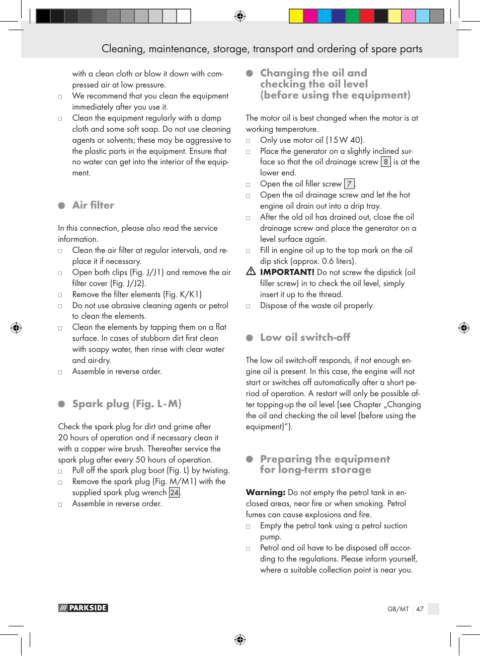 Parkside PSE 2800 B2 User Manual | Page 47 / 65
