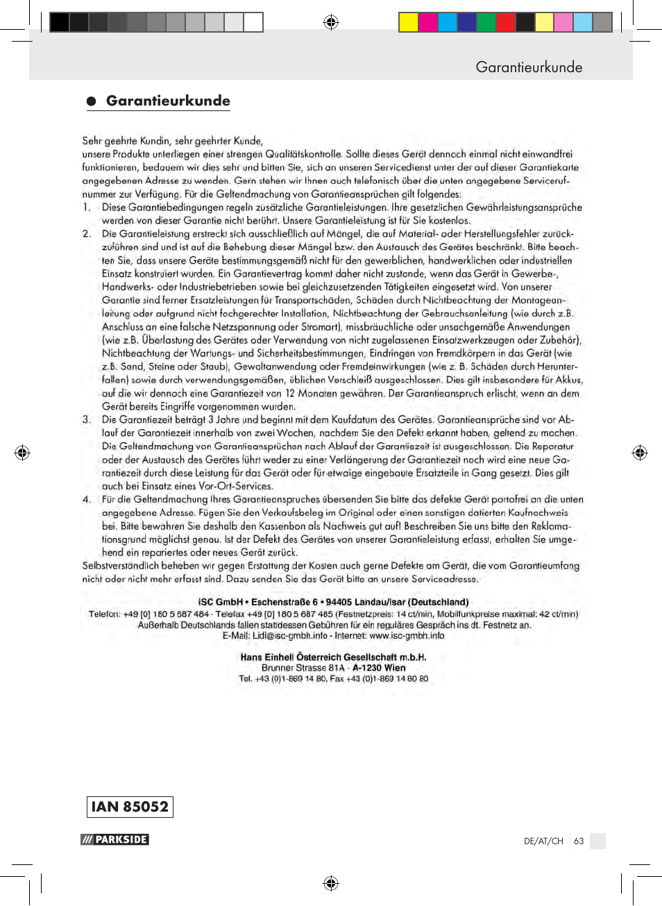 Garantieurkunde, Wartungsplan | Parkside PSE 2800 B2 User Manual | Page 63 / 65