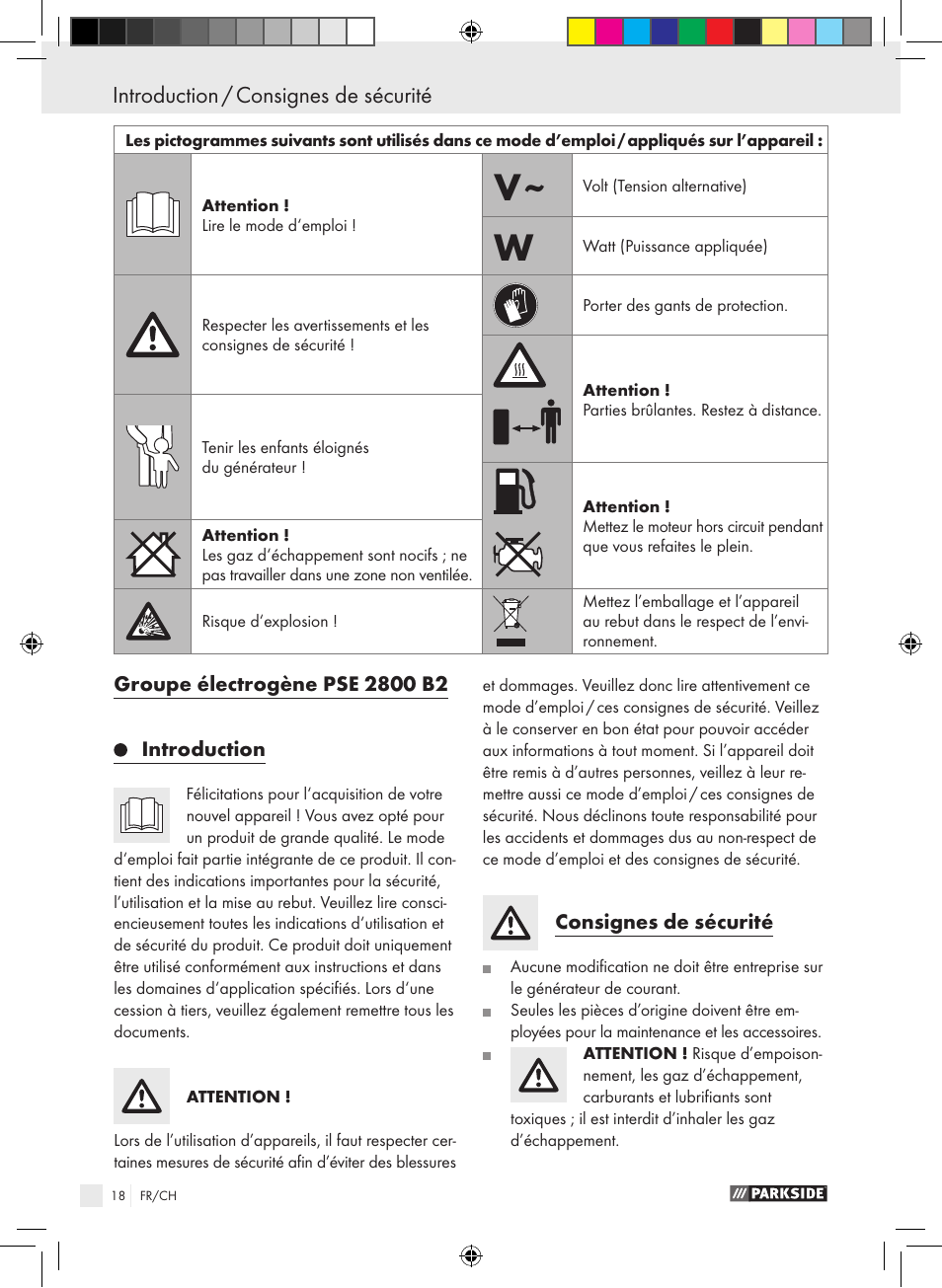 Introduction / consignes de sécurité, Consignes de sécurité | Parkside PSE 2800 B2 User Manual | Page 18 / 53