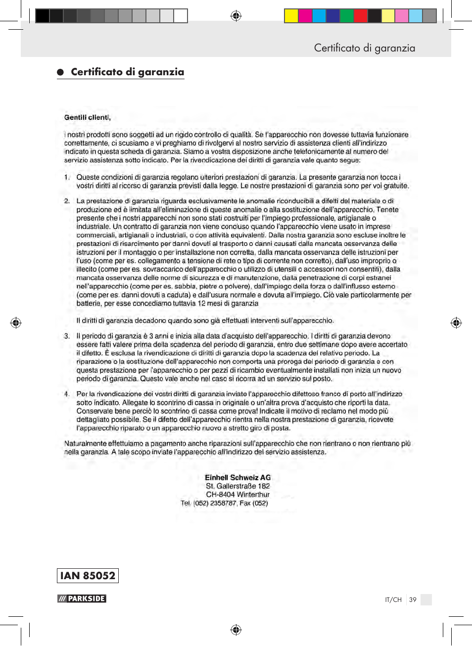 Certificato di garanzia schema di manutenzione | Parkside PSE 2800 B2 User Manual | Page 39 / 53