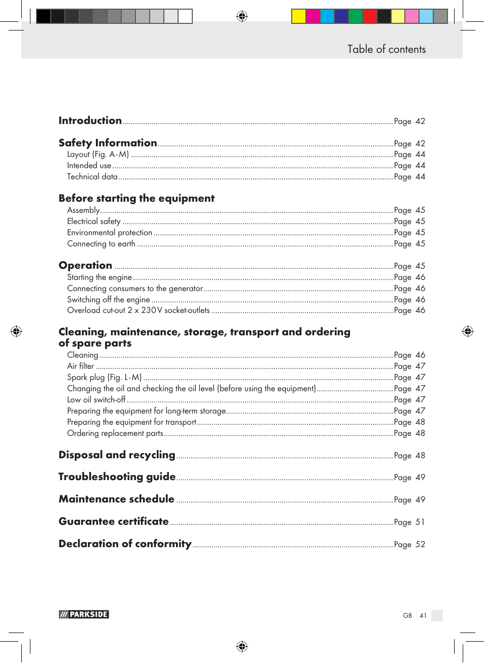 Dichiarazione di conformità table of contents | Parkside PSE 2800 B2 User Manual | Page 41 / 53