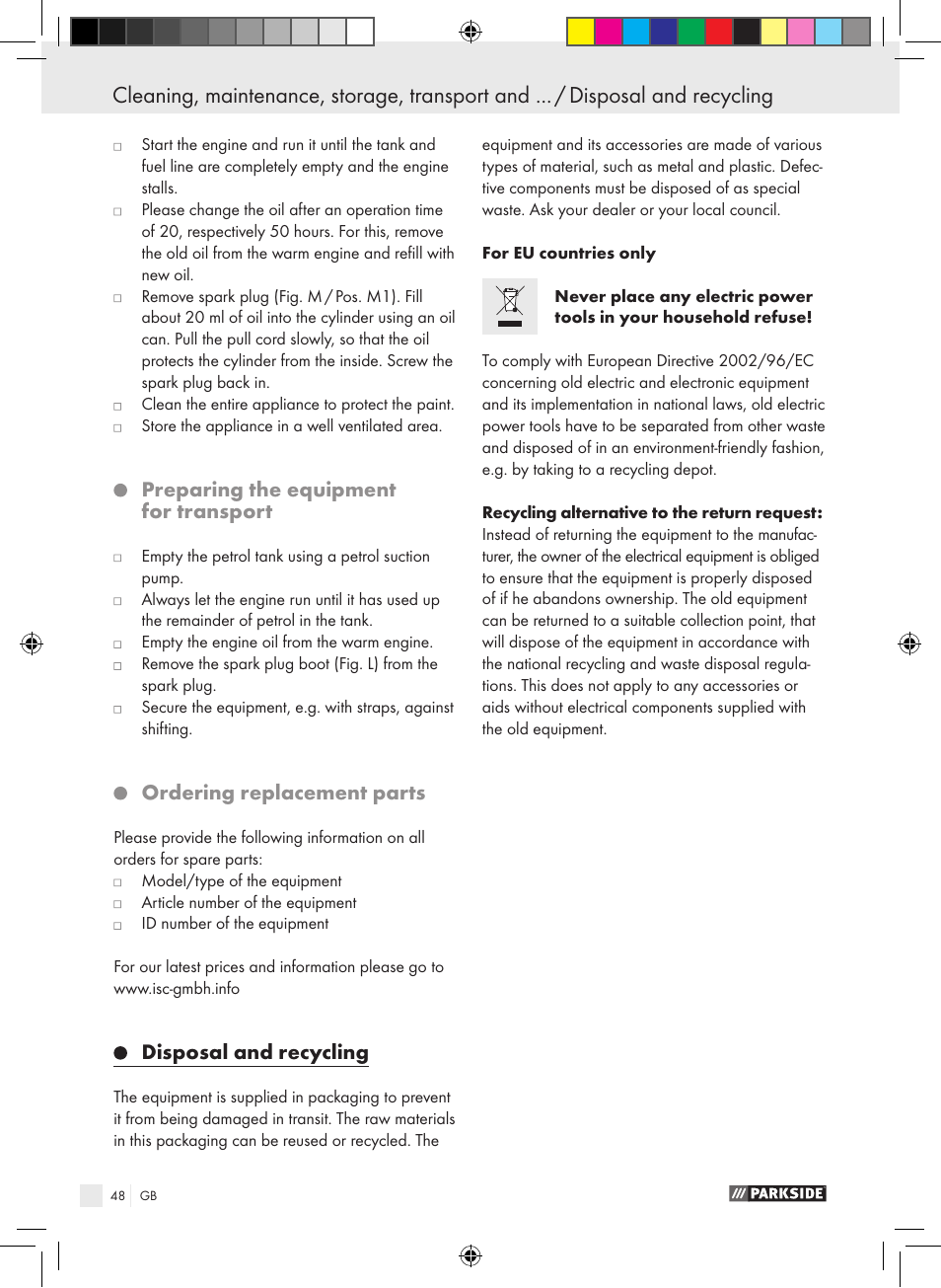 Parkside PSE 2800 B2 User Manual | Page 48 / 53