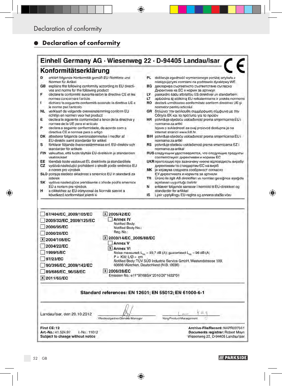 Declaration of conformity | Parkside PSE 2800 B2 User Manual | Page 52 / 53