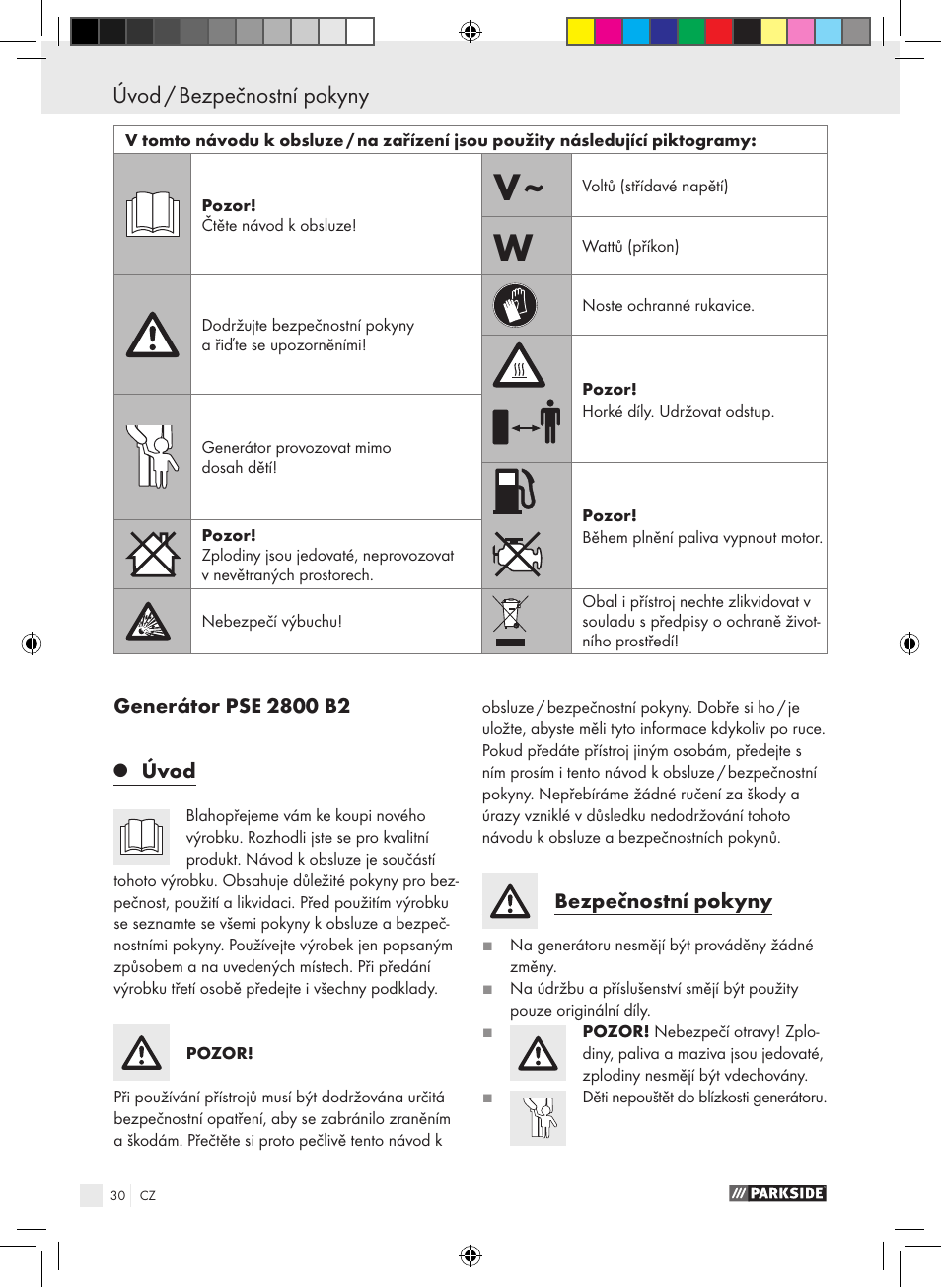 Bezpečnostní pokyny úvod / bezpečnostní pokyny | Parkside PSE 2800 B2 User Manual | Page 30 / 65