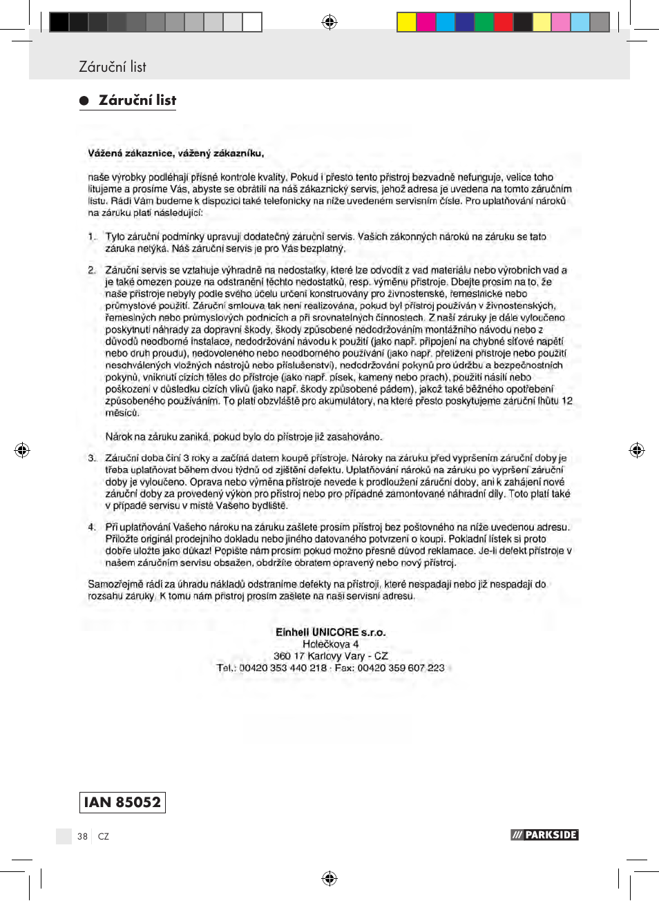 Prohlášení o shode záruční list | Parkside PSE 2800 B2 User Manual | Page 38 / 65