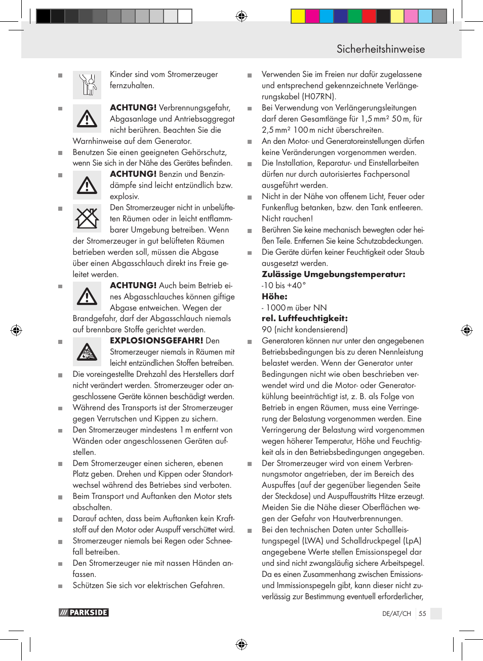 Einleitung / sicherheitshinweise, Sicherheitshinweise | Parkside PSE 2800 B2 User Manual | Page 55 / 65