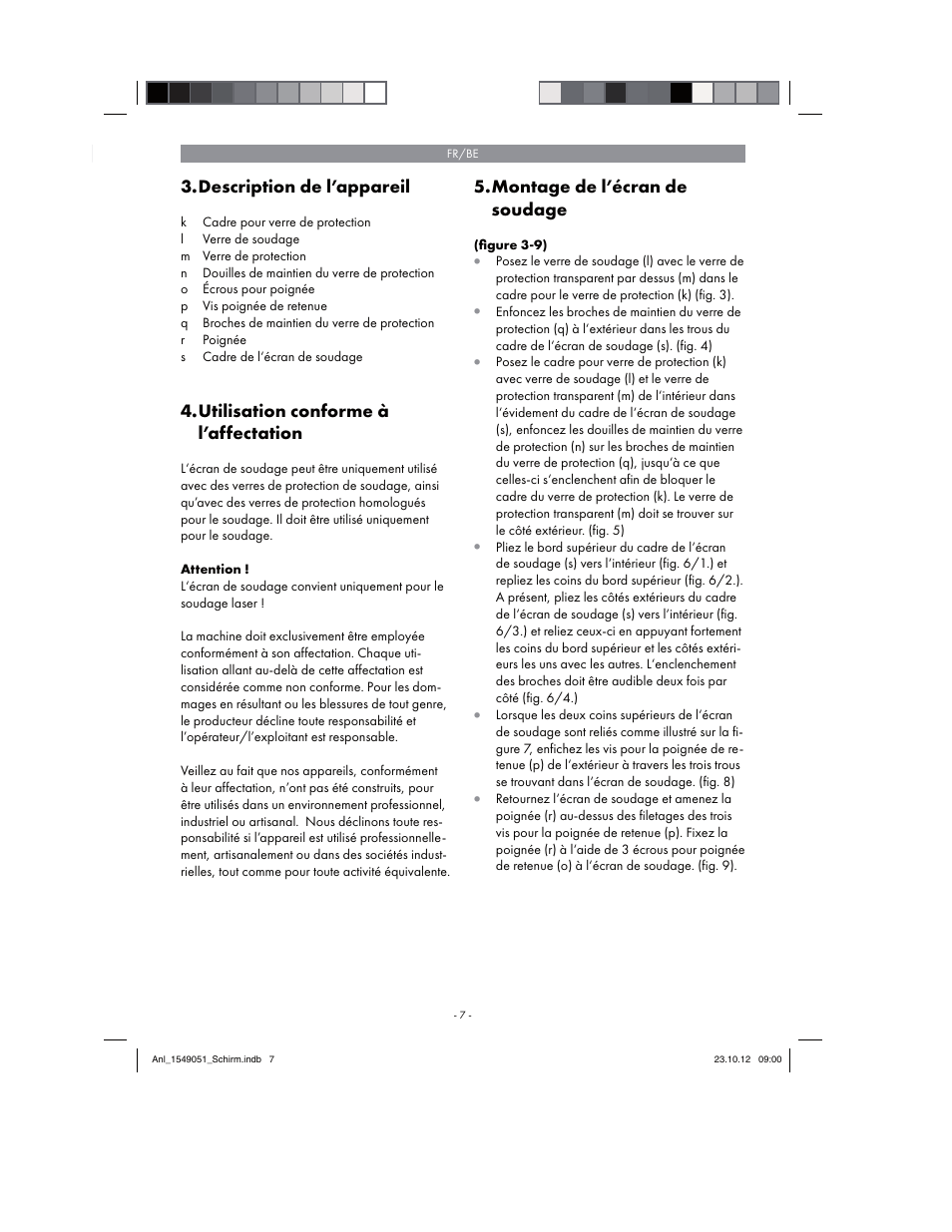 Description de l’appareil, Utilisation conforme à l’affectation, Montage de l’écran de soudage | Parkside Welding Screen User Manual | Page 7 / 28