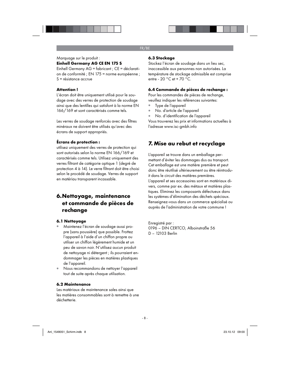 Mise au rebut et recyclage | Parkside Welding Screen User Manual | Page 8 / 28