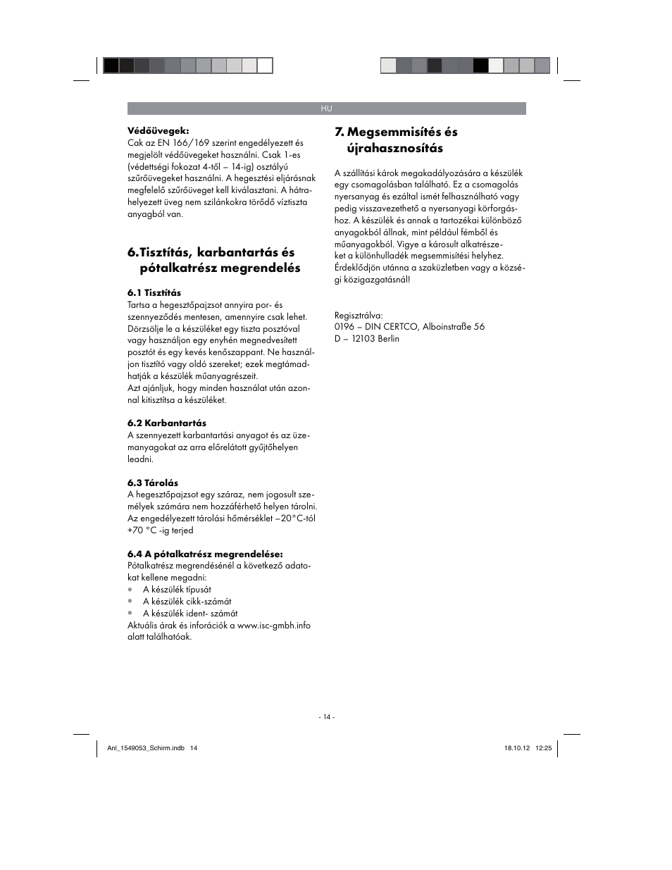 Megsemmisítés és újrahasznosítás | Parkside Welding Screen User Manual | Page 14 / 48