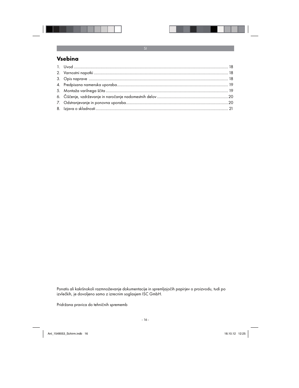 Vsebina | Parkside Welding Screen User Manual | Page 16 / 48